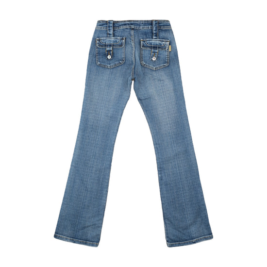 X&F Y2K Low-Rise Bootcut Jeans Acid-Wash Blue S