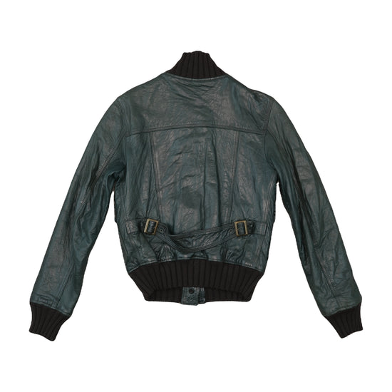 Daniele Alessandrini Leather Bomber Jacket Dark Teal Green M