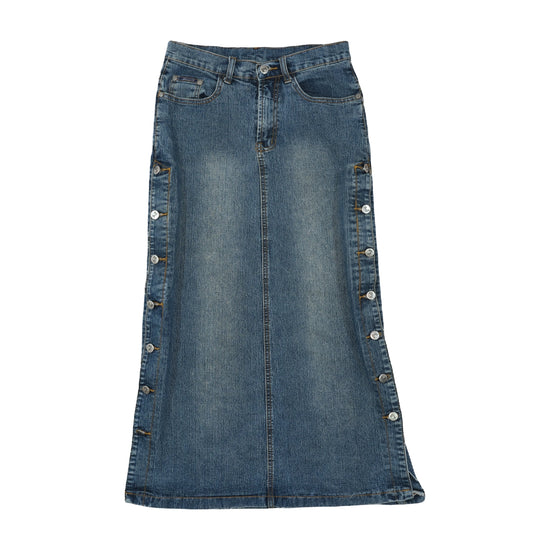 Jialushi Maxi Skirt Snap Button Blue XS