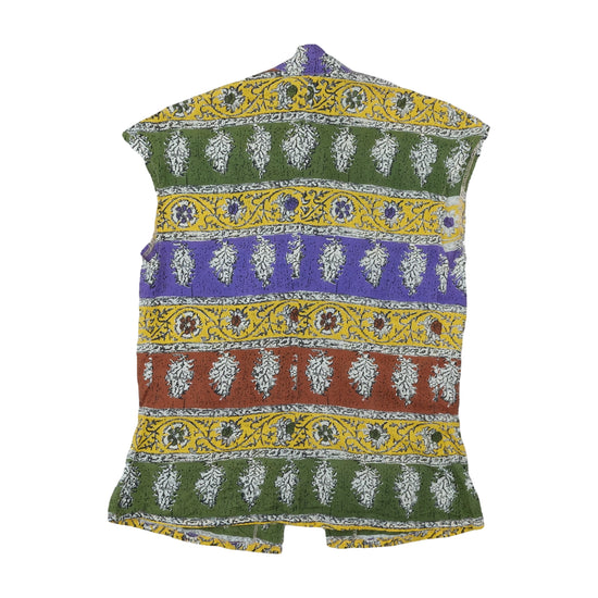 Vintage Kimono Wrap Top Stripe Block Print Multicolor M