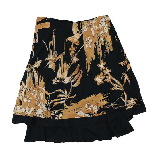 Vintage Floral Ruffle A-Line Skirt Black