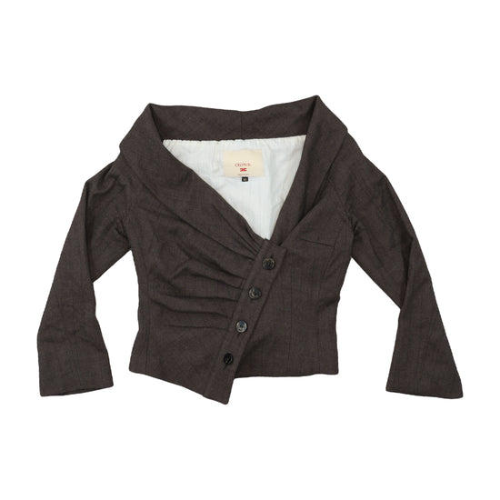 CELYN b. Cropped Blazer Asymmetric Bell Sleeve Brown M