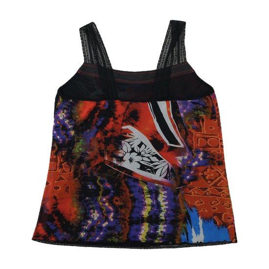 Vintage Y2K Tropical Print Lace Trim Tank Top Multicolor