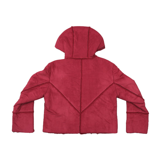 Vintage Y2K Faux Suede Sherpa Hooded Jacket Raspberry Red M