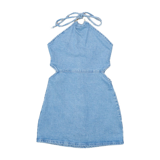 GAP Denim Halterneck Mini Dress Light Wash Blue XS