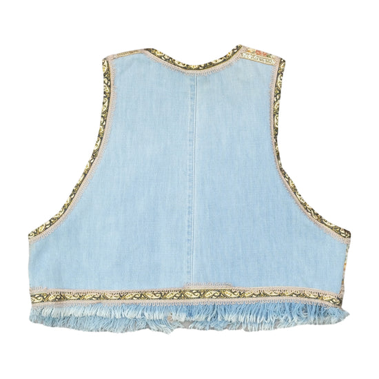 Vintage Boho Patchwork Denim Fringe Vest Multicolor