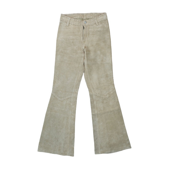 Rocky Rocky Suede Leather Flared Pants Beige XXS