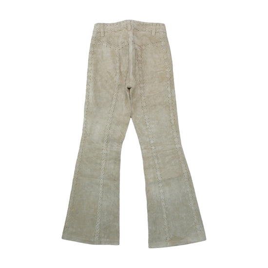 Rocky Rocky Suede Leather Flared Pants Beige XXS