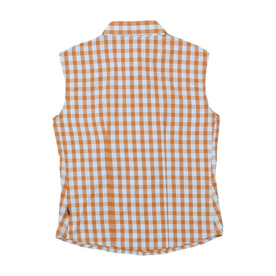Les Fleurs Sleeveless Blouse Orange Blue Gingham M