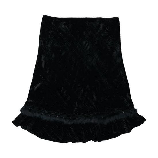 Linda's Crushed Velvet Fur Trim A-Line Skirt Black L