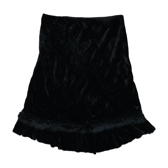 Linda's Crushed Velvet Fur Trim A-Line Skirt Black L