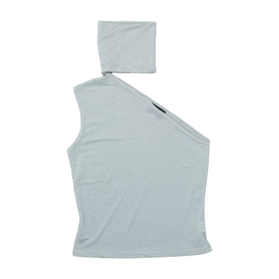 Vintage Asymmetric One-Shoulder Lurex Tank Top Silver XS