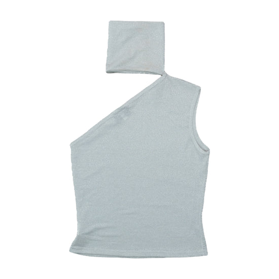 Vintage Asymmetric One-Shoulder Lurex Tank Top Silver XS