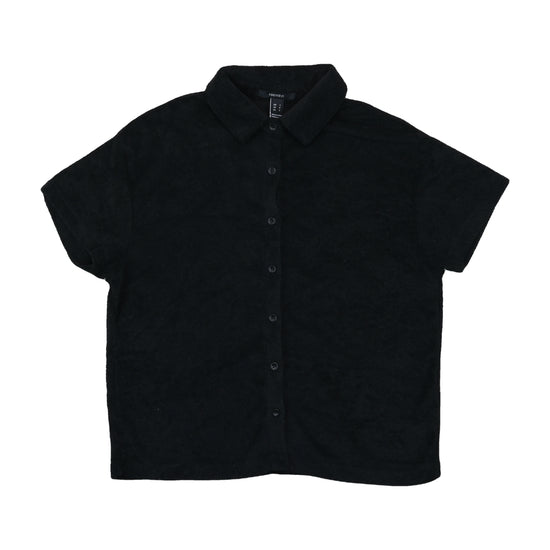 Forever 21 Terry Cloth Button Up Shirt Black M