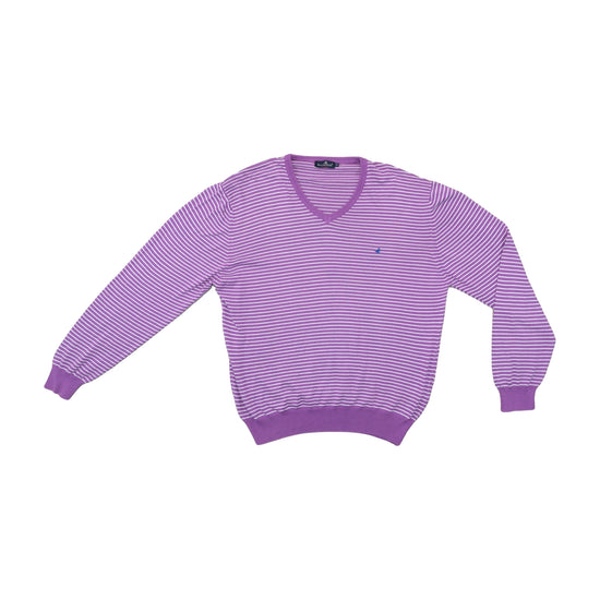 Brooksfield Slim Fit V-Neck Sweater Purple White Stripe 2XL