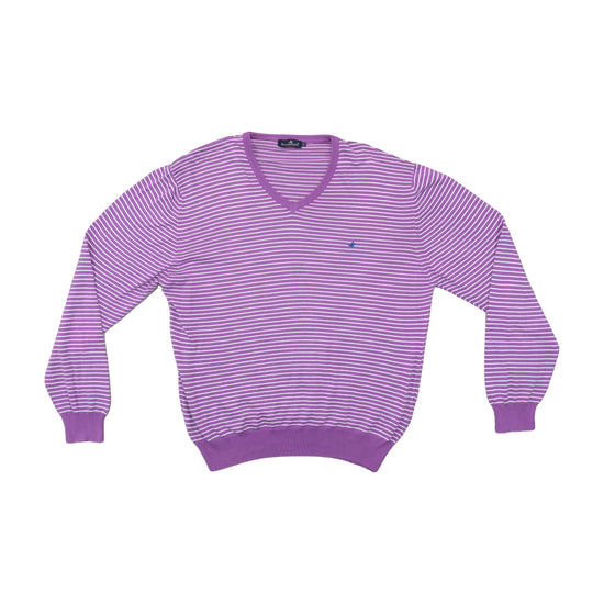 Brooksfield Slim Fit V-Neck Sweater Purple White Stripe 2XL