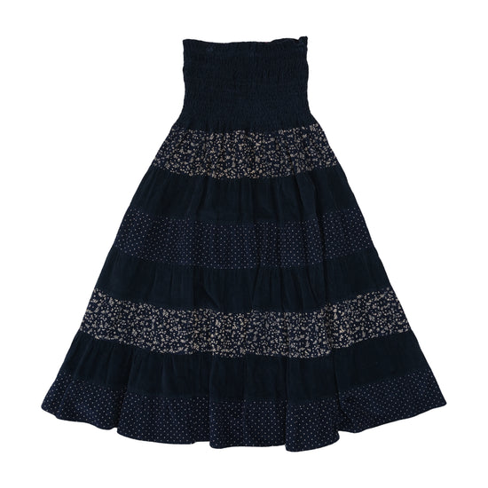 Vintage Tiered Corduroy Prairie Maxi Skirt Navy