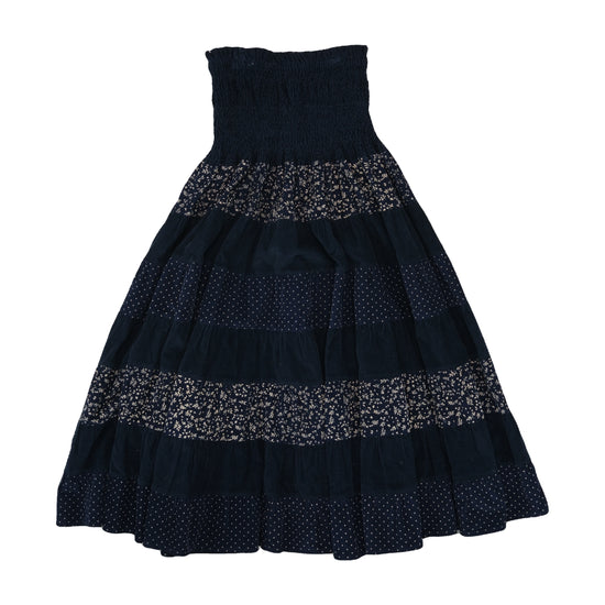 Vintage Tiered Corduroy Prairie Maxi Skirt Navy
