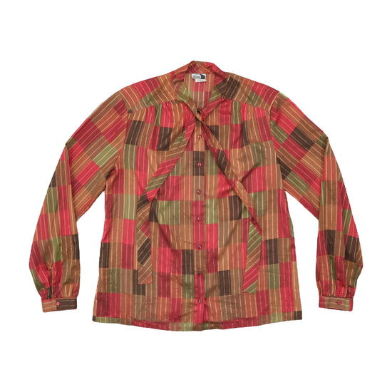 Welte 1970s Patchwork Plaid Lurex Blouse Red M