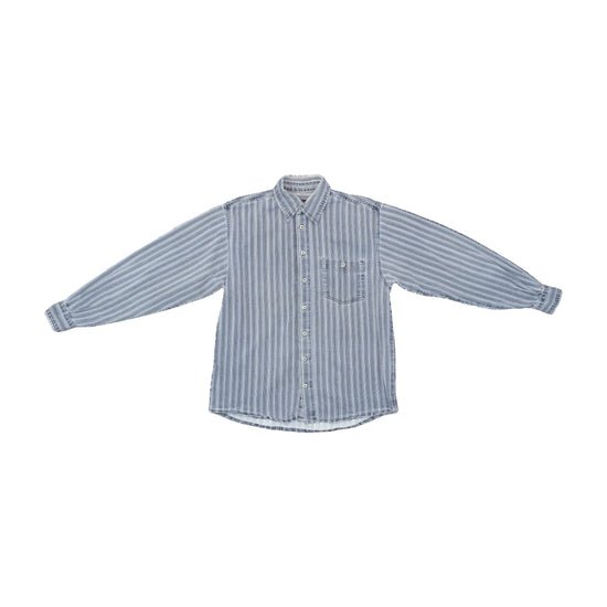Clockhouse C&A Acid-Wash Striped Button-Up Shirt Blue S