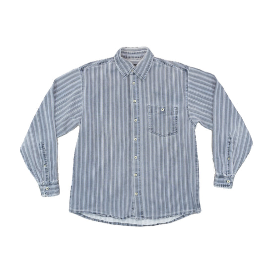 Clockhouse C&A Acid-Wash Striped Button-Up Shirt Blue S