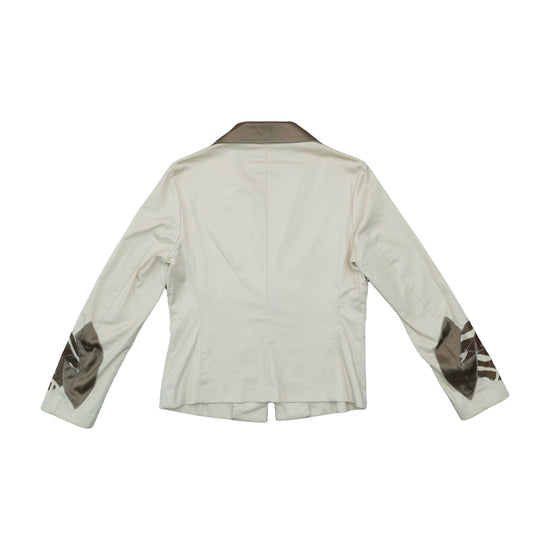Vintage Y2K Blazer Zebra Patchwork Appliqué Beige L