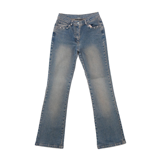 Kiabi Woman Bootcut Jeans Y2K Rhinestone Medium Wash Blue XXS
