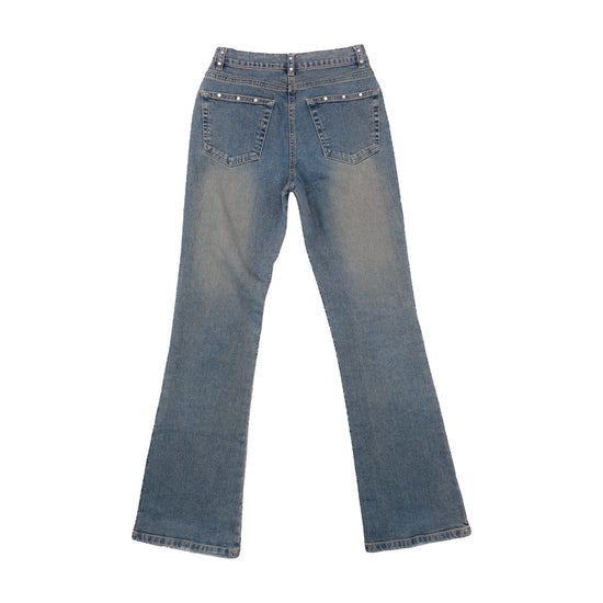 Kiabi Woman Bootcut Jeans Y2K Rhinestone Medium Wash Blue XXS