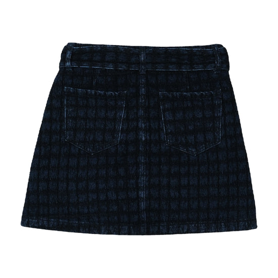 Vintage Mini A-Line Skirt Houndstooth Jacquard Navy S