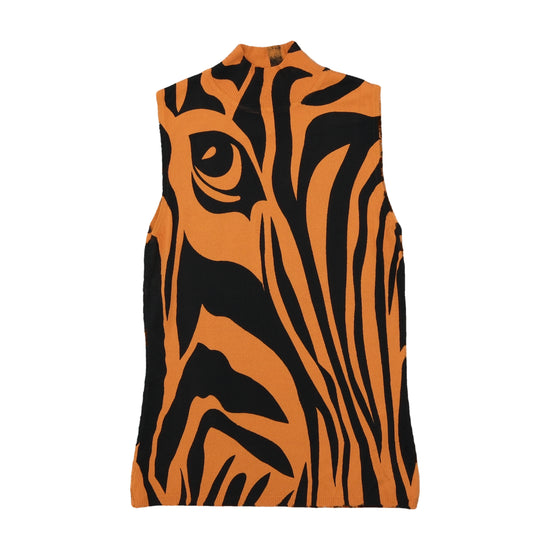 Crystal Lady Knit Tank Top Orange Tiger Print