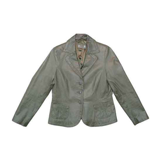Vintage Olive Green Leather Blazer Jacket Women M