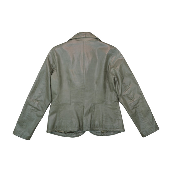 Vintage Olive Green Leather Blazer Jacket Women M