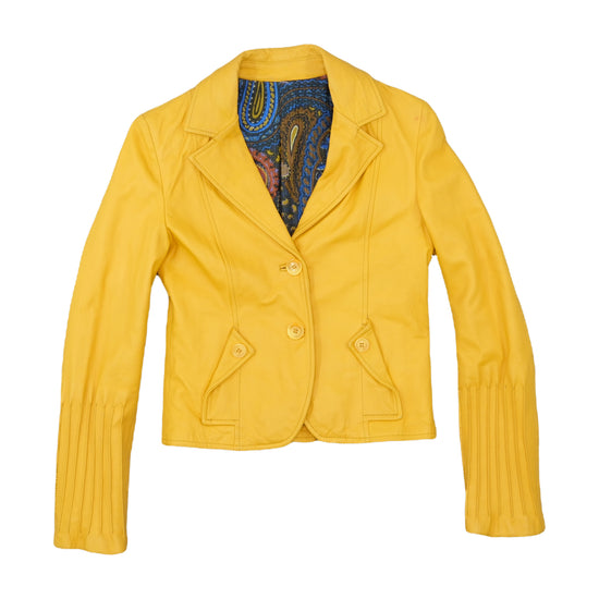 Vintage 1970s Italian Leather Cropped Jacket Mustard Yellow M