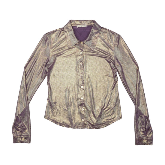 La Petite Française Metallic Shimmer Button Shirt Purple