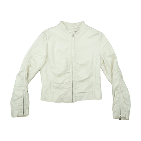 J.J. Scott Leather Biker Jacket Cream White XL