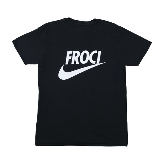 Vintage FROCI Swoosh Parody Graphic T-Shirt Black S