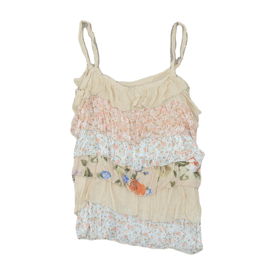 Vintage Tiered Ruffle Floral Camisole Beige S