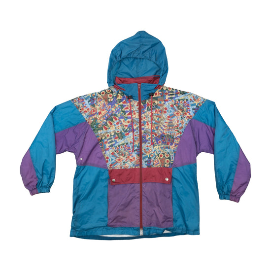 Marcel Clair Windbreaker Abstract Print Teal Blue M