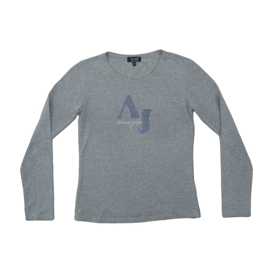 Armani Jeans Long-Sleeve T-Shirt Sequin Logo Heather Grey M