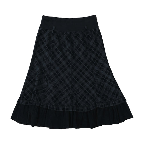 Vintage Y2K A-Line Midi Skirt Black Plaid XXS