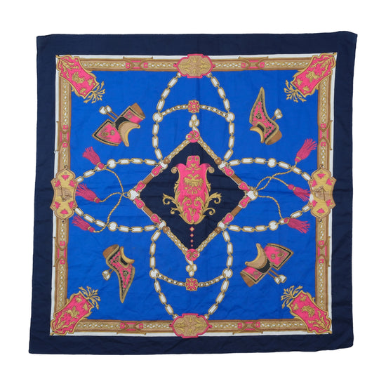 Vintage Heraldic Equestrian Print Square Scarf Royal Blue
