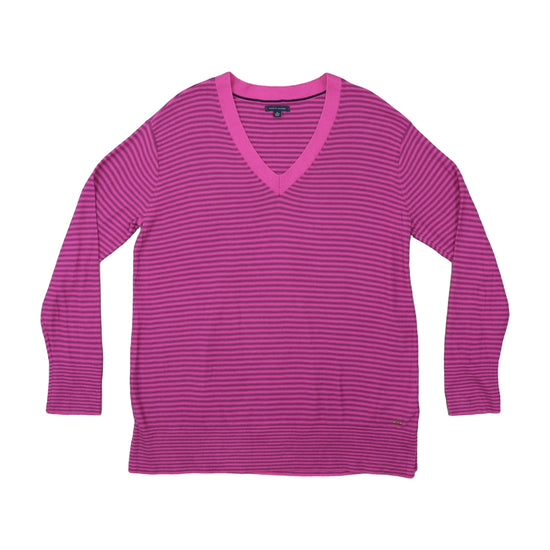Tommy Hilfiger Striped Cotton Sweater Magenta Pink XL