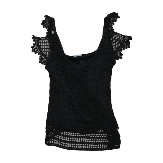 Soon Black Crochet Tank Top Y2K Boho Black L