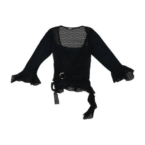 Jenny's Paris Lace Blouse Y2K Bell Sleeve Black