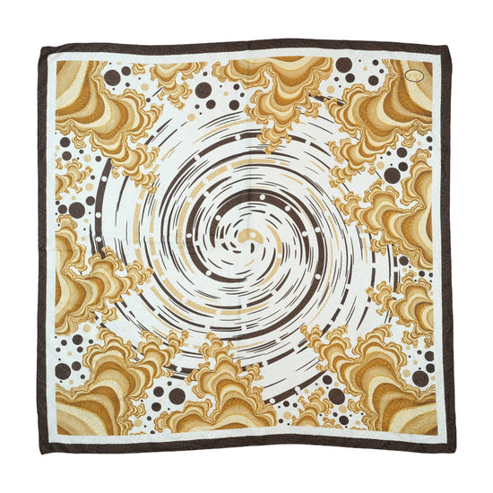 Vintage Abstract Swirl Print Scarf Brown Cream Gold