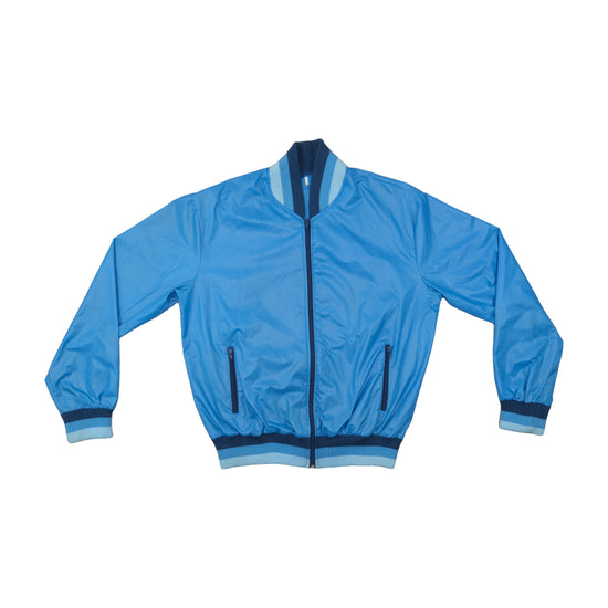 Vintage 1970s Bomber Windbreaker Jacket Cornflower Blue 2XL