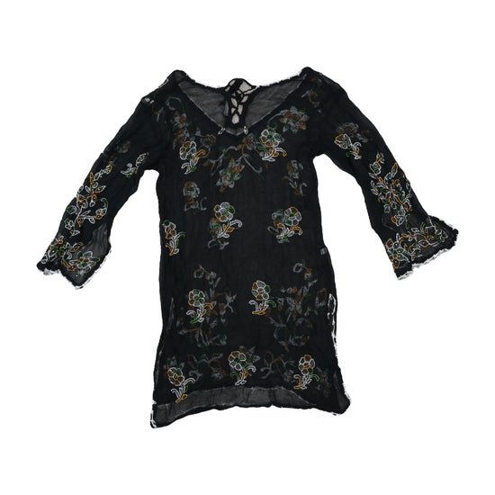 Vintage Sheer Floral Embroidered Boho Tunic Black