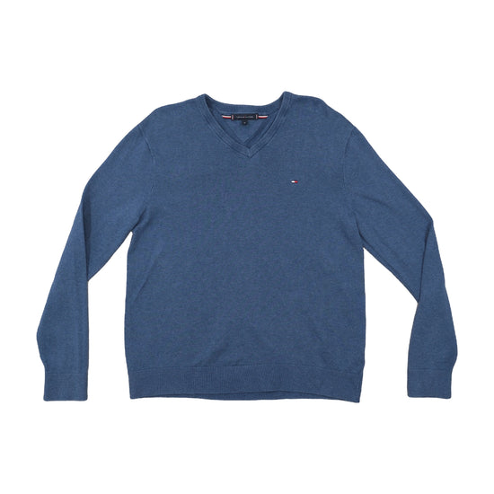 Tommy Hilfiger V-Neck Cotton Sweater Heather Steel Blue XL