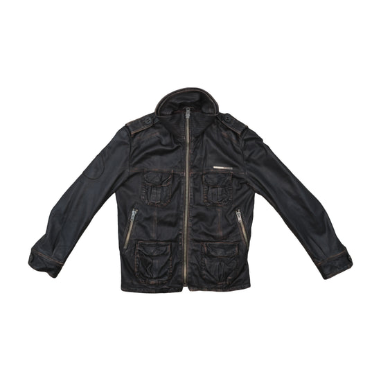 Superdry Fine Tailoring Co Leather Jacket Black M