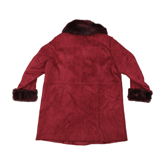 Ulla Popken Faux Suede Coat Faux Fur Trim Burgundy XL